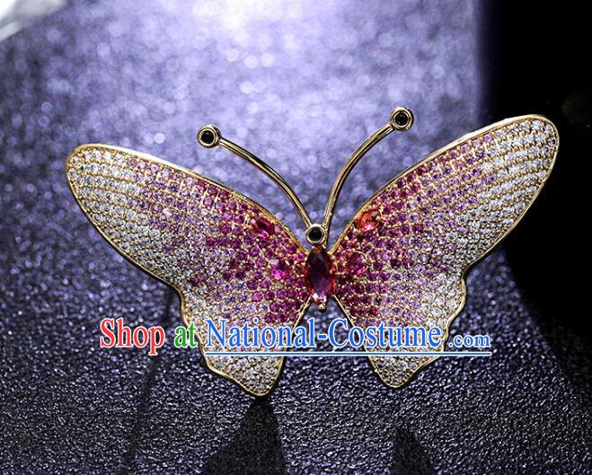 Handmade Rosy Crystal Butterfly Brooch Top Grade Zircon Jewelry Accessories