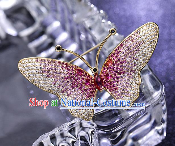 Handmade Rosy Crystal Butterfly Brooch Top Grade Zircon Jewelry Accessories