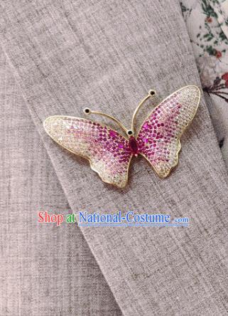 Handmade Rosy Crystal Butterfly Brooch Top Grade Zircon Jewelry Accessories