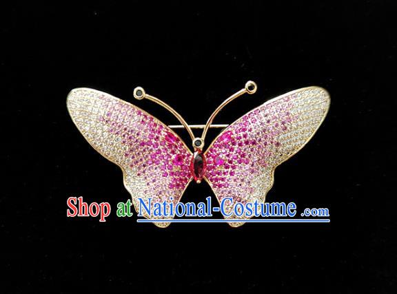 Handmade Rosy Crystal Butterfly Brooch Top Grade Zircon Jewelry Accessories