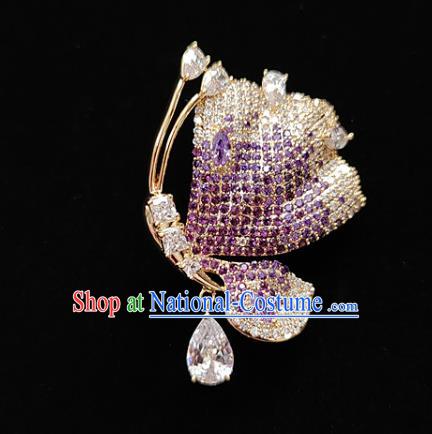 Handmade Crystal Butterfly Brooch Top Grade Purple Zircon Breastpin Jewelry Accessories