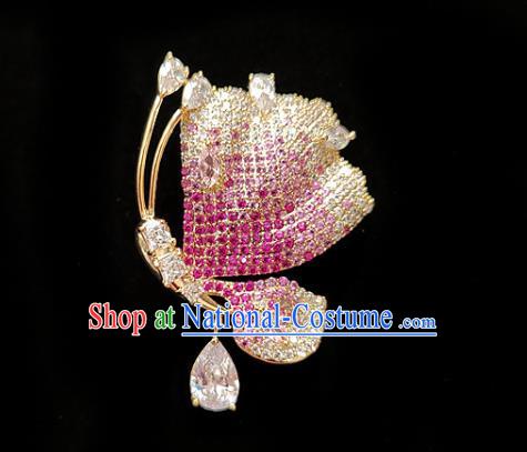 Top Grade Jewelry Accessories Handmade Crystal Butterfly Brooch Pink Zircon Breastpin