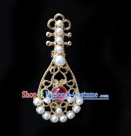 Top Handmade Golden Lute Brooch Jewelry Accessories Red Crystal Breastpin