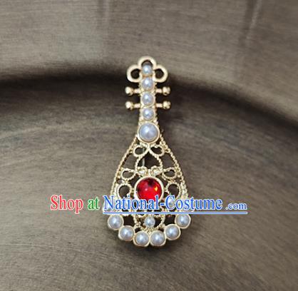 Top Handmade Golden Lute Brooch Jewelry Accessories Red Crystal Breastpin