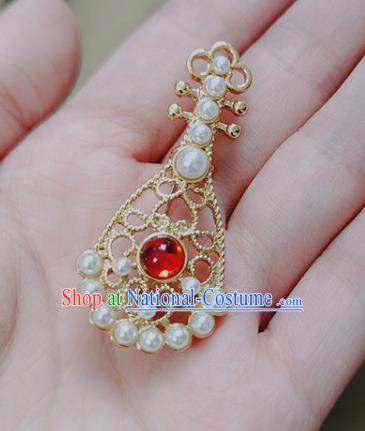 Top Handmade Golden Lute Brooch Jewelry Accessories Red Crystal Breastpin