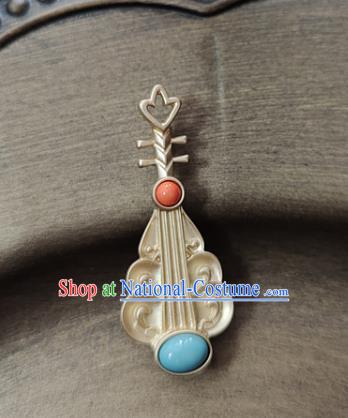 Top Golden Breastpin Handmade Lute Brooch Jewelry Accessories