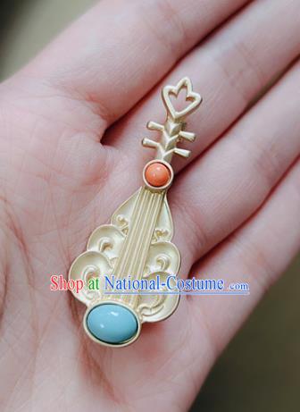 Top Golden Breastpin Handmade Lute Brooch Jewelry Accessories