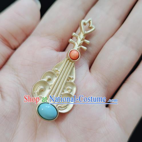 Top Golden Breastpin Handmade Lute Brooch Jewelry Accessories