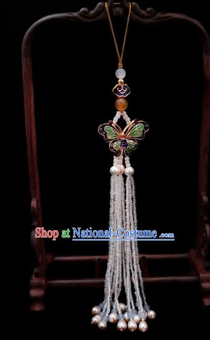 Handmade China Pearls Tassel Brooch Pendant Accessories Classical Cheongsam Enamel Butterfly Breastpin Jewelry