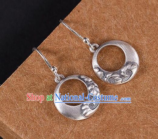 Top Chinese Cheongsam Silver Carving Earrings Classical Ear Jewelry Accessories