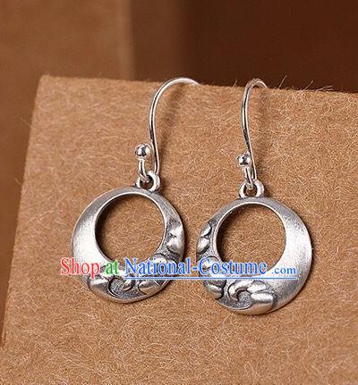 Top Chinese Cheongsam Silver Carving Earrings Classical Ear Jewelry Accessories