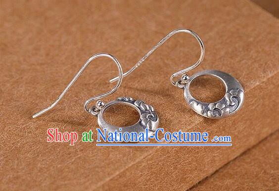 Top Chinese Cheongsam Silver Carving Earrings Classical Ear Jewelry Accessories