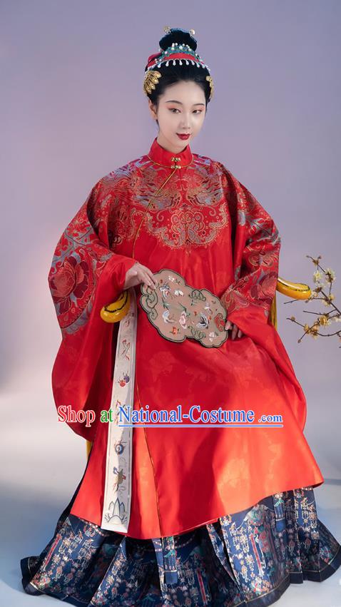 China Ancient Imperial Empress Red Hanfu Dress Apparels Traditional Ming Dynasty Court Wedding Historical Costumes