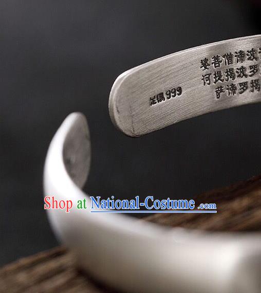 China Handmade Silver Carving Lotus Bracelet Traditional Wristlet Jewelry