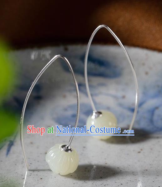 Top Chinese Classical Ear Jewelry Accessories Cheongsam Jade Lotus Earrings