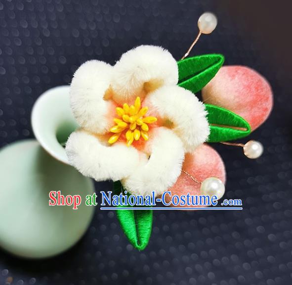 China Traditional Hair Accessories Classical Velvet Plum Peach Hairpin Handmade Hair Stick