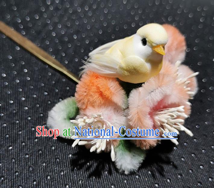 China Traditional Hanfu Hairpin Handmade Pink Velvet Plum Pigeon Hair Stick