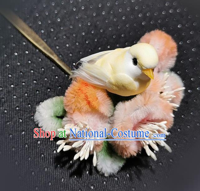 China Traditional Hanfu Hairpin Handmade Pink Velvet Plum Pigeon Hair Stick