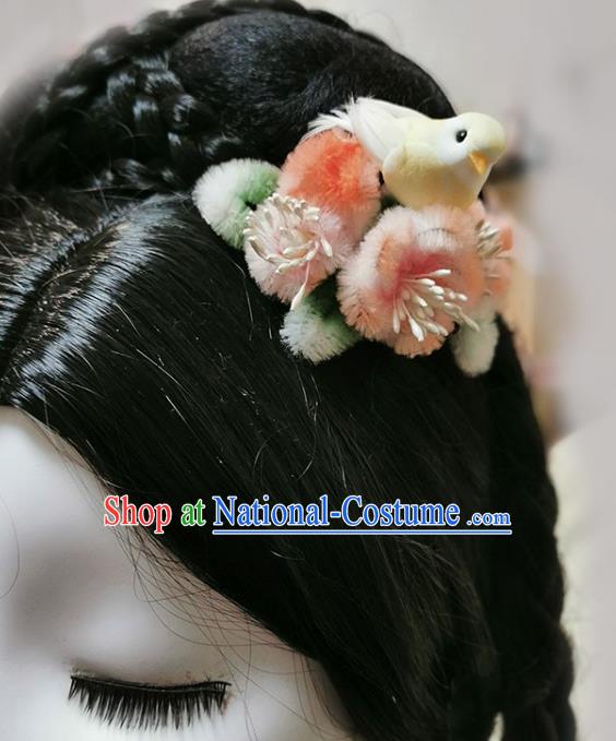 China Traditional Hanfu Hairpin Handmade Pink Velvet Plum Pigeon Hair Stick