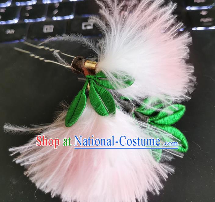 China Handmade Pink Albizia Flower Hair Stick Traditional Hanfu Hairpin