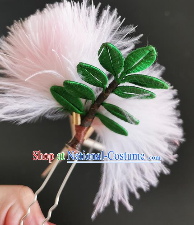 China Handmade Pink Albizia Flower Hair Stick Traditional Hanfu Hairpin