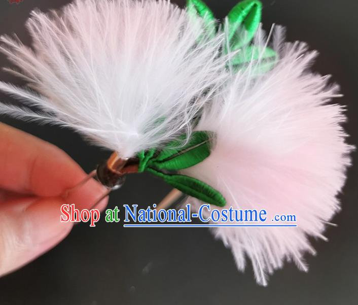 China Handmade Pink Albizia Flower Hair Stick Traditional Hanfu Hairpin