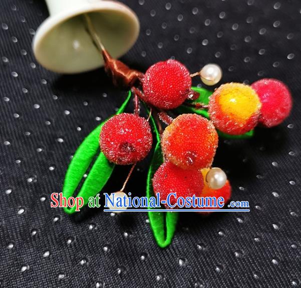 China Classical Velvet Red Berry Hairpin Handmade Hair Stick Traditional Hair Accessories