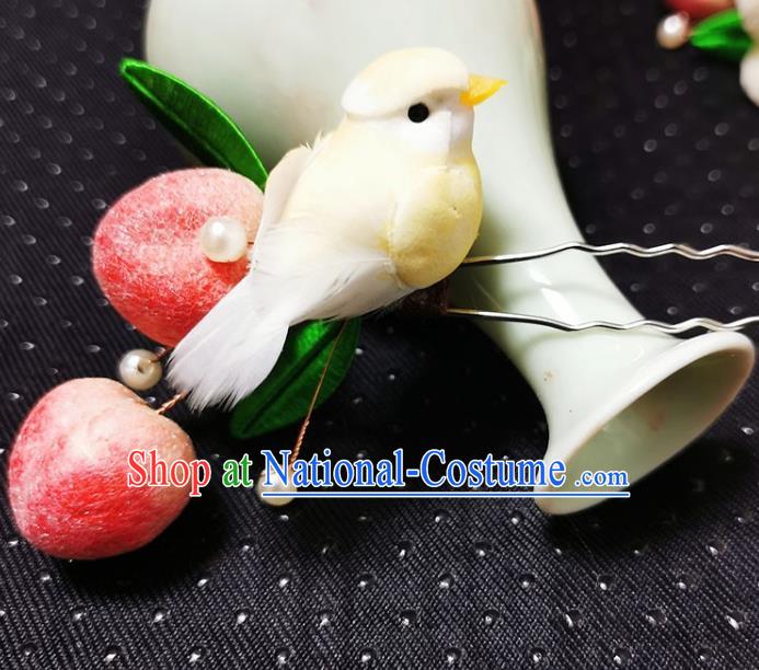 China Handmade Hair Stick Traditional Hair Accessories Classical Velvet Pigeon Peach Hairpin