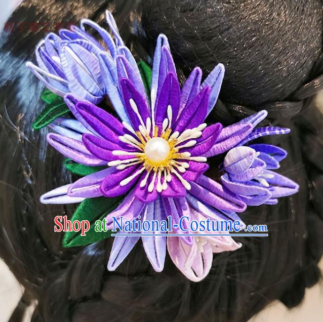 China Traditional Hanfu Silk Flower Hairpin Handmade Purple Epiphyllum Hair Stick