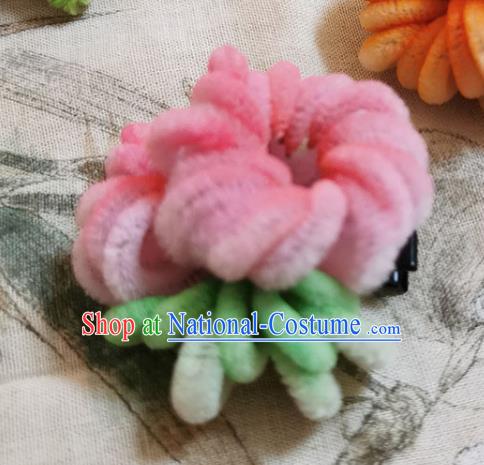 China Traditional Hanfu Hair Accessories Ancient Princess Hairpin Handmade Pink Velvet Chrysanthemum Hair Stick