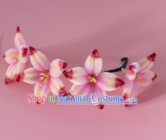 China Handmade Hanfu Velvet Flowers Hair Stick Traditional Ancient Palace Lady Hairpin