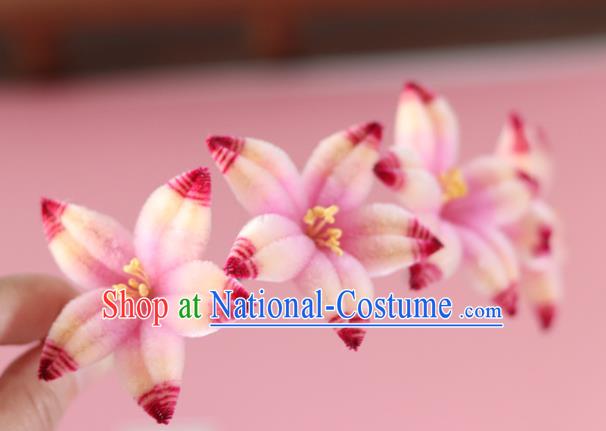 China Handmade Hanfu Velvet Flowers Hair Stick Traditional Ancient Palace Lady Hairpin