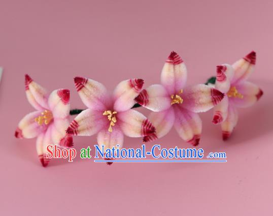 China Handmade Hanfu Velvet Flowers Hair Stick Traditional Ancient Palace Lady Hairpin