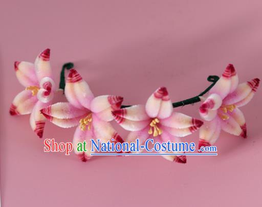 China Handmade Hanfu Velvet Flowers Hair Stick Traditional Ancient Palace Lady Hairpin