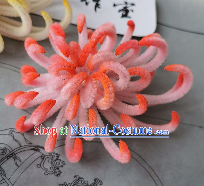 China Traditional Hanfu Hairpin Ancient Princess Hair Stick Handmade Red Velvet Chrysanthemum Hair Claw