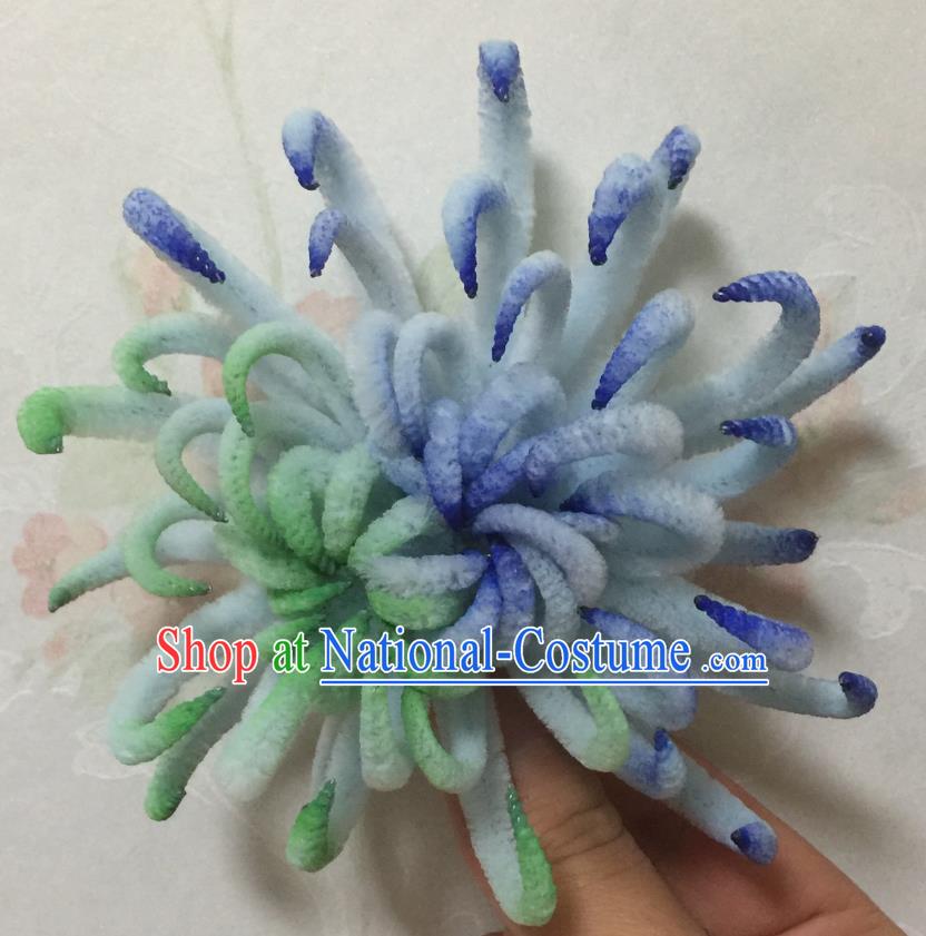 China Ancient Ming Dynasty Princess Velvet Chrysanthemum Hair Stick Handmade Hairpin