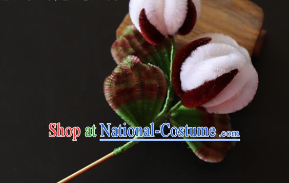 China Handmade Velvet Hair Stick Traditional Ancient Qing Dynasty Princess Cotton Hairpin