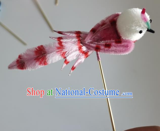 China Traditional Ancient Hanfu Hair Stick Handmade Pink Velvet Bird Hairpin