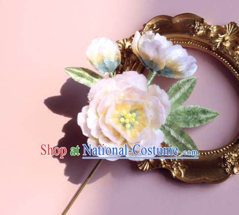 Handmade China Ancient Hanfu Flower Hairpin Traditional Pink Velvet Peach Blossom Hair Accessories