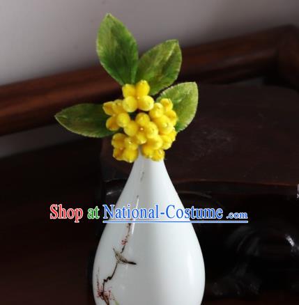 Handmade China Velvet Osmanthus Hair Accessories Traditional Ancient Hanfu Yellow Flowers Hairpin