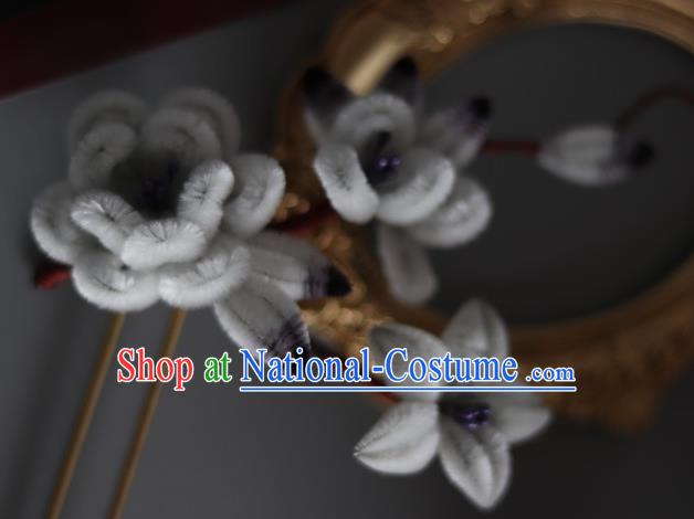 Handmade China Ancient Grey Velvet Plum Blossom Hairpin Traditional Hanfu Flowers Hair Accessories