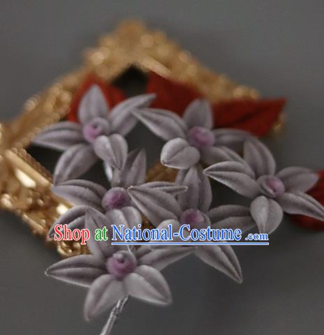 Handmade China Traditional Hanfu Hair Accessories Purple Velvet Flowers Hair Stick Ancient Court Lady Hairpin