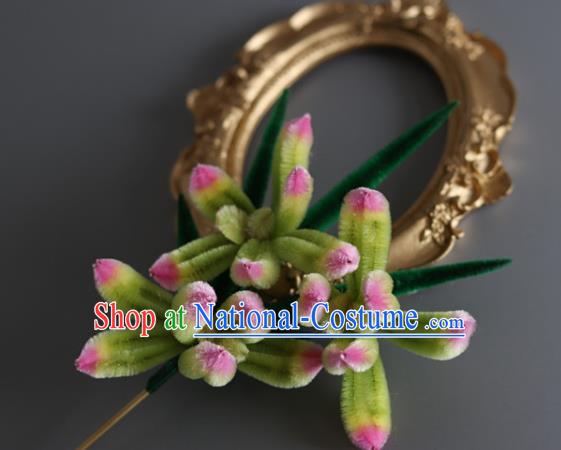 China Traditional Handmade Hair Accessories Ancient Hanfu Green Velvet Orchid Hairpin