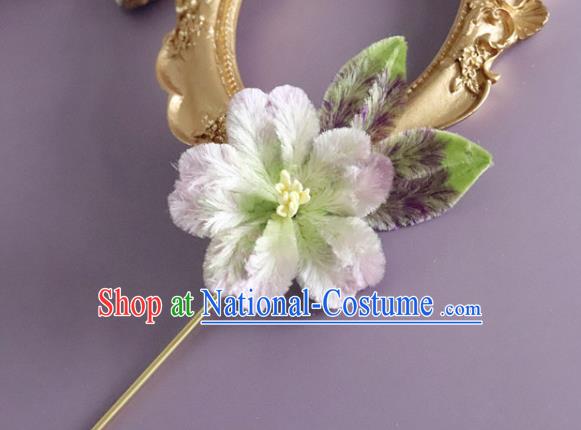 Traditional China Handmade Velvet Flower Hair Accessories Ancient Hanfu Lilac Velvet Hairpin