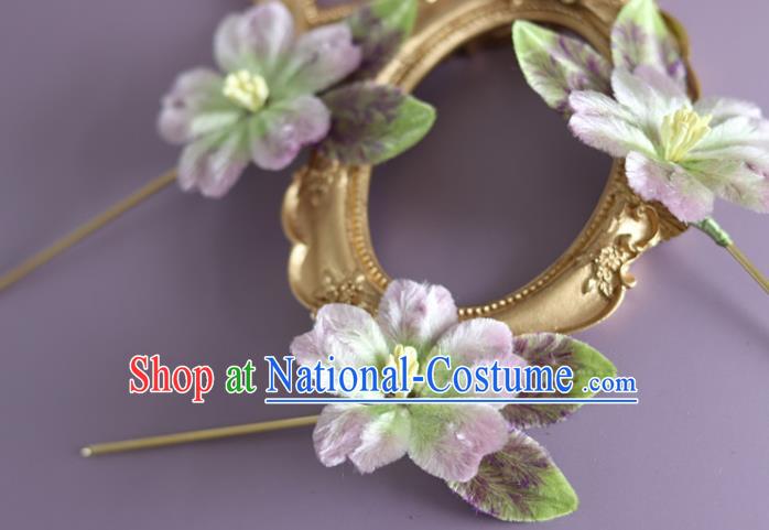 Traditional China Handmade Velvet Flower Hair Accessories Ancient Hanfu Lilac Velvet Hairpin