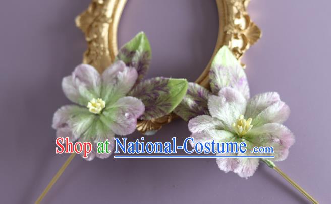 Traditional China Handmade Velvet Flower Hair Accessories Ancient Hanfu Lilac Velvet Hairpin