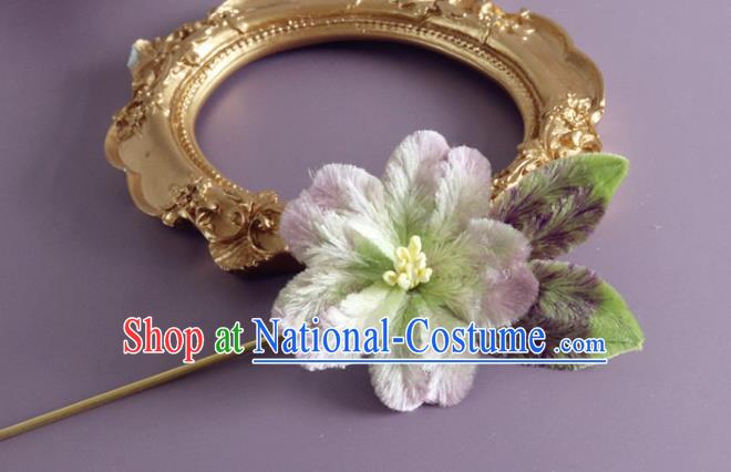 Traditional China Handmade Velvet Flower Hair Accessories Ancient Hanfu Lilac Velvet Hairpin