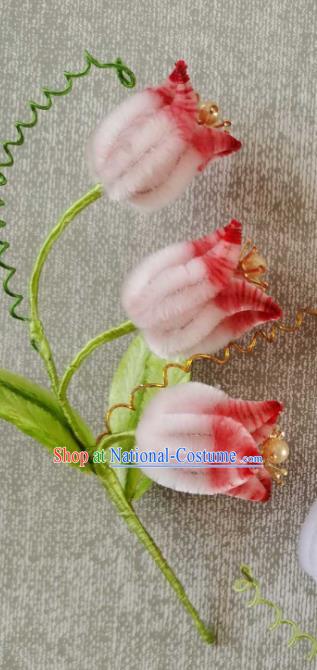 China Traditional Ancient Court Hair Claw Classical Hanfu Pink Velvet Convallaria Hair Stick