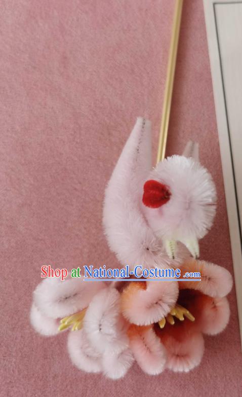 China Classical Hanfu Velvet Plum Bird Hair Stick Traditional Ancient Court Hairpin