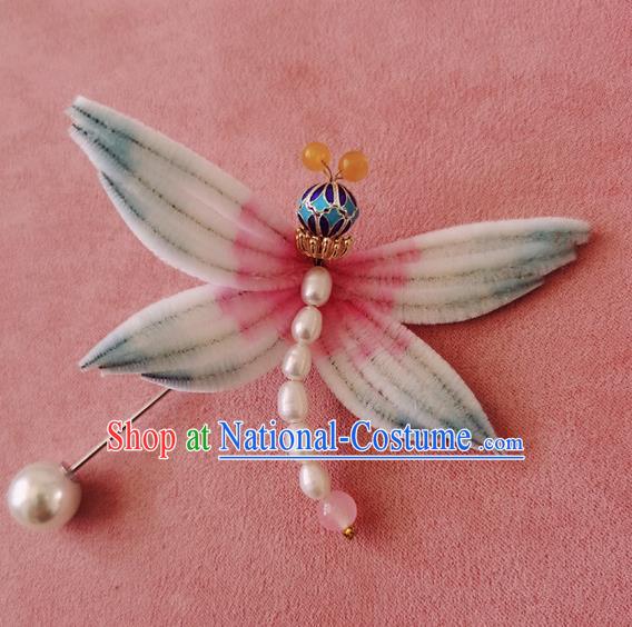 Handmade China Classical Velvet Dragonfly Brooch Traditional Cheongsam Pearls Accessories